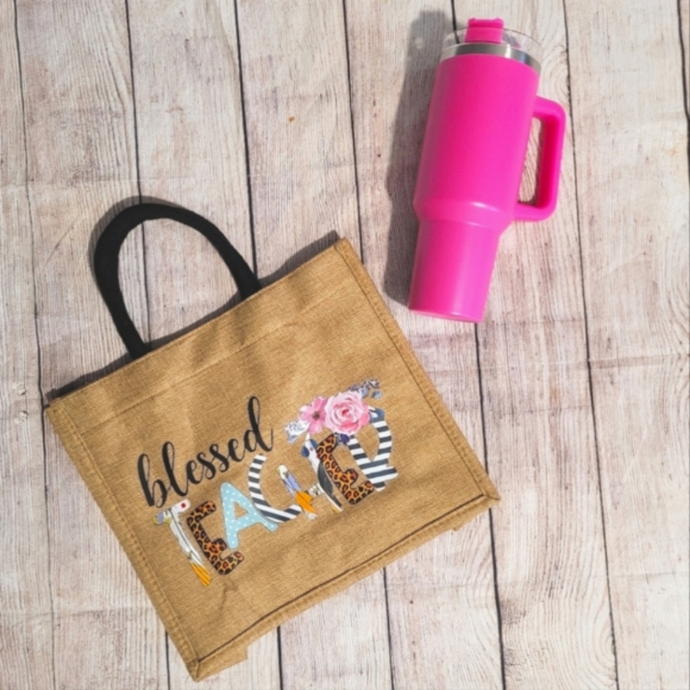 'Blessed Teacher' Linen Tote bag✨️ - Picture 6 of 8